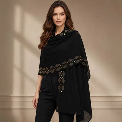 Truedames Lightweight Rhinestone Embellished Shawl Wrap Scarf In Black