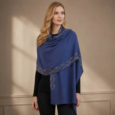Truedames Lightweight Rhinestone Embellished Shawl Wrap Scarf In Blue