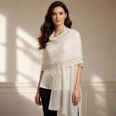 Truedames Lightweight Rhinestone Embellished Shawl Wrap Scarf In Neutral