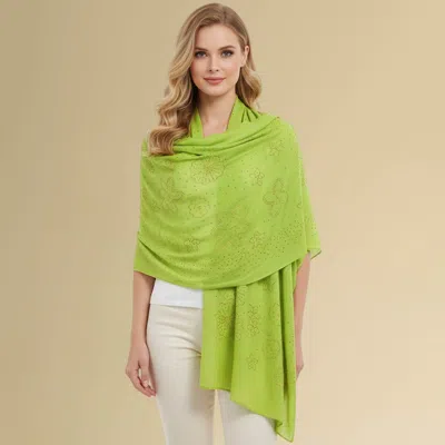 Truedames Lightweight Rhinestone Floral Pattern Scarf Shawl In Green