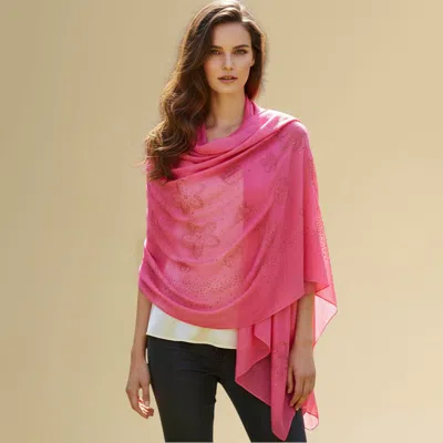 Truedames Lightweight Rhinestone Floral Pattern Scarf Shawl In Pink