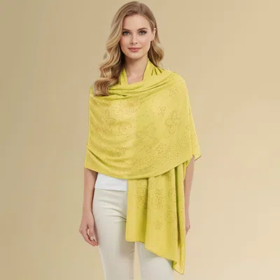 Truedames Lightweight Rhinestone Floral Pattern Scarf Shawl In Yellow