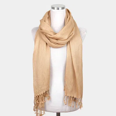 Truedames Lightweight Solid Crinkle Tassel Scarf In Beige