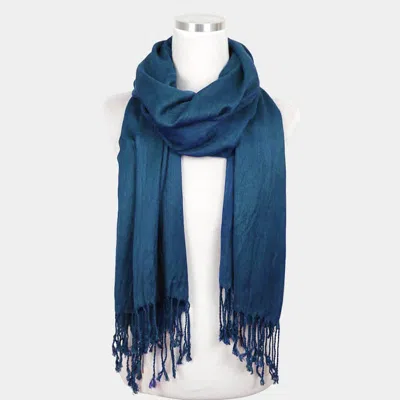 Truedames Lightweight Solid Crinkle Tassel Scarf In Blue
