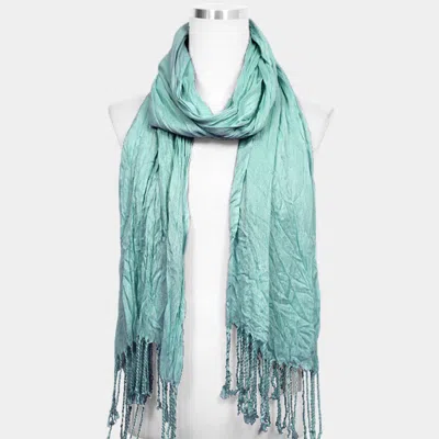 Truedames Lightweight Solid Crinkle Tassel Scarf In Green