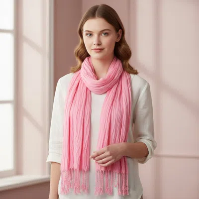 Truedames Lightweight Solid Crinkle Tassel Scarf In Pink