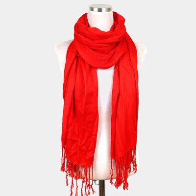 Truedames Lightweight Solid Crinkle Tassel Scarf In Red