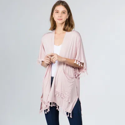 Truedames Lightweight Tassel Trim Open Front Kimono Cardigan In Brown