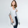 Truedames Lightweight Tassel Trim Open Front Kimono Cardigan In Gray