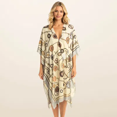 Truedames Lightweight Vintage Print Satin Feel Kimono Style Long Cover Up Poncho In Multi