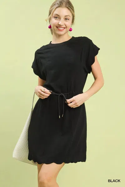 Truedames Linen Blend Scallop Hem Mini Dress In Black