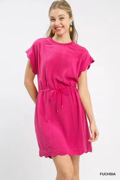 Truedames Linen Blend Scallop Hem Mini Dress In Pink
