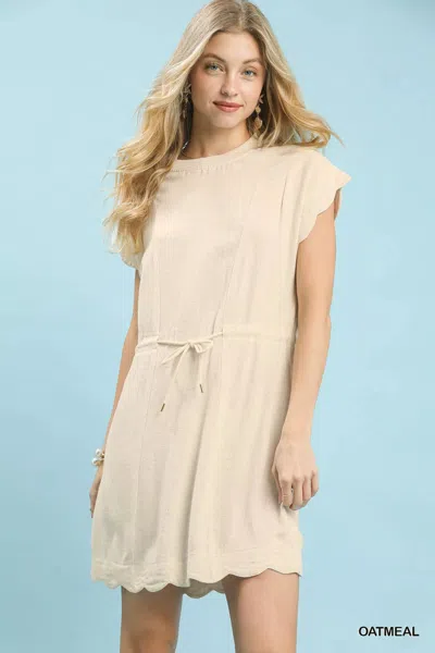 Truedames Linen Blend Scallop Hem Mini Dress In White