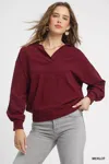 Truedames Linen Long Sleeves Elastic Hem Blouse In Brown