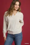 Truedames Linen Long Sleeves Elastic Hem Blouse In White