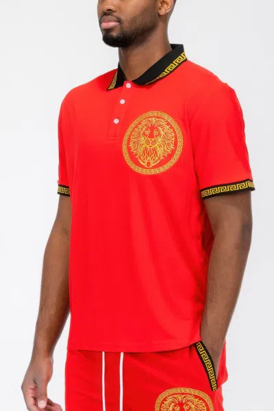 Truedames Lion Head Polo Shirt In Red