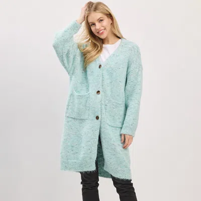 Truedames Long Button Front Soft Cozy Oversized Cardigan In Green