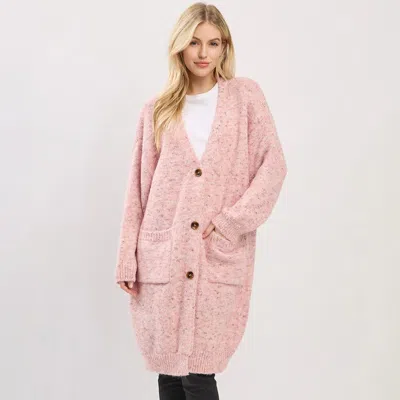 Truedames Long Button Front Soft Cozy Oversized Cardigan In Pink