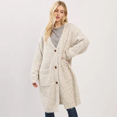 Truedames Long Button Front Soft Cozy Oversized Cardigan In White