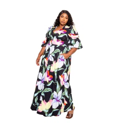 Truedames Long Dress With Front Button In Multi