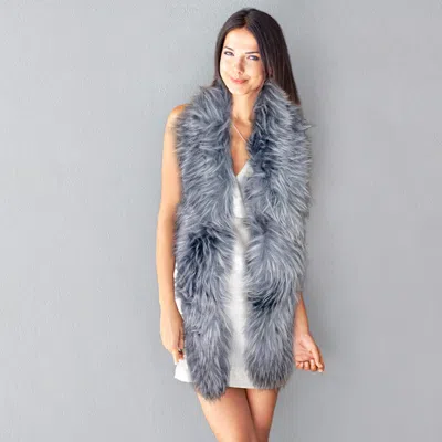 Truedames Long Faux Furry Layover Scarf In Gray