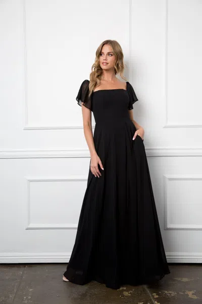 Truedames Long Formal Bridesmaid Chiffon Evening Gown In Black