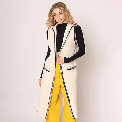 Truedames Long Hood Vest In Beige