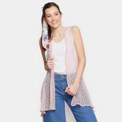 Truedames Long Lace Vest In Pink