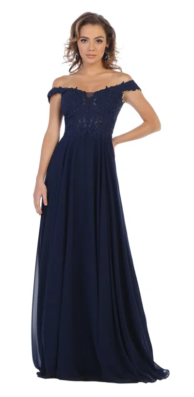 Truedames Long Off Shoulder Corset Formal Dress In Blue