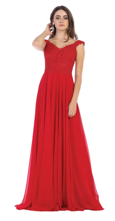 Truedames Long Off Shoulder Corset Formal Dress In Brown