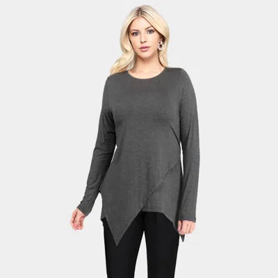 Truedames Long Sleeve Asymmetrical Hem Tunic Top In Gray