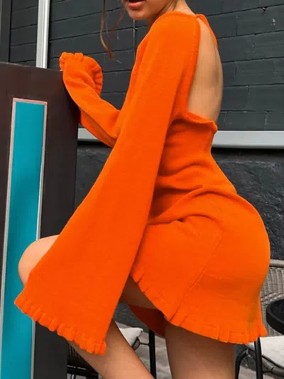 Truedames Long Sleeve Backless Sweater Dress In Orange