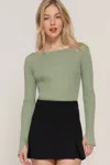 Truedames Long Sleeve Boat Neck Sweater In Green