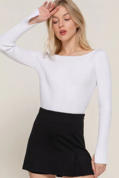 Truedames Long Sleeve Boat Neck Sweater In White