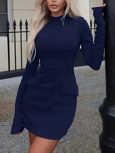 Truedames Long Sleeve Bodycon Mini Dress With Pockets In Blue