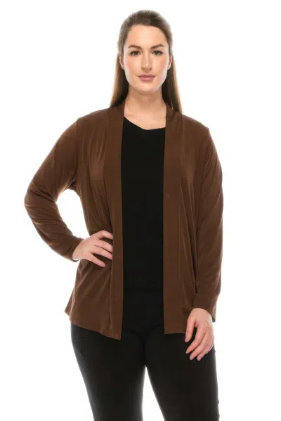 Truedames Long Sleeve Cardigan Jacket In Brown