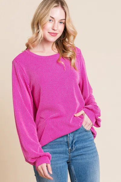Truedames Long Sleeve Curved Hem Ribbed T-shirt In Pink