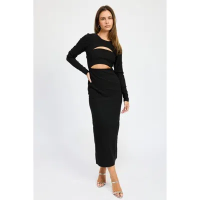 Truedames Long Sleeve Cutout Midi Dress In Black
