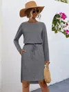 Truedames Long Sleeve Drawstring Midi Dress In Gray