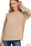 Truedames Long Sleeve Drop Shoulder Rib Top In Brown