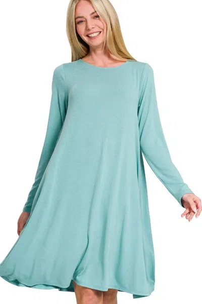 Truedames Long Sleeve Flare Dress With Pockets In Blue