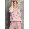 Truedames Long Sleeve Leopard Print Washed Terry Sweatshirt In Pink