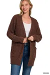 Truedames Long Sleeve Popcorn Sweater Cardigan With Pockets In Brown