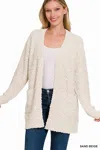 Truedames Long Sleeve Popcorn Sweater Cardigan With Pockets In Neutral