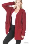 Truedames Long Sleeve Popcorn Sweater Cardigan With Pockets In Red