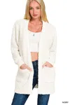 Truedames Long Sleeve Popcorn Sweater Cardigan With Pockets In White