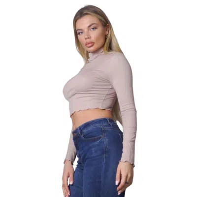 Truedames Long Sleeve Purl Edge Layer Top In Neutral