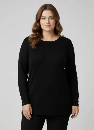 Truedames Long Sleeve Ribbed Knit Tunic Top In Black
