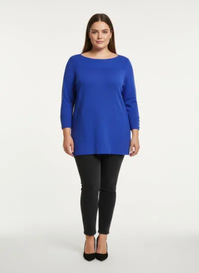 Truedames Long Sleeve Ribbed Knit Tunic Top In Blue