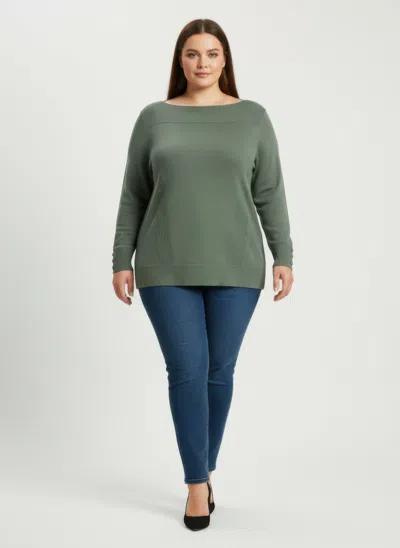 Truedames Long Sleeve Ribbed Knit Tunic Top In Green